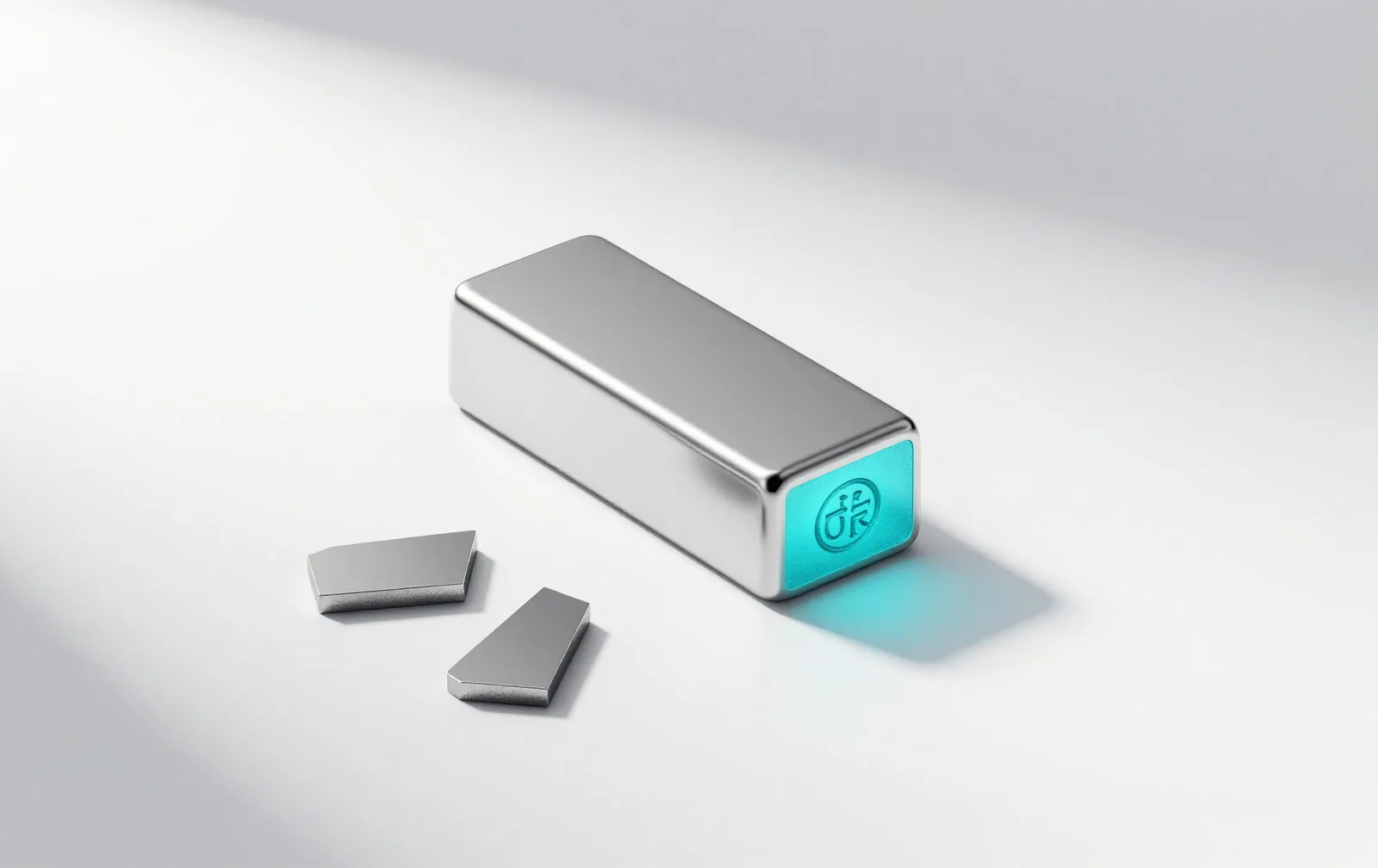 A polished ingot receiving a glowing hallmark, rejected pieces set aside